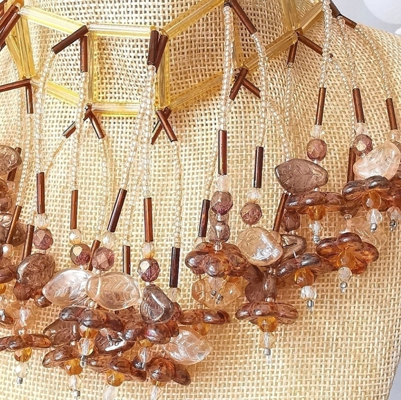 Nwt Czech Amber glass flower cascade choker necklace - Picture 3 of 8